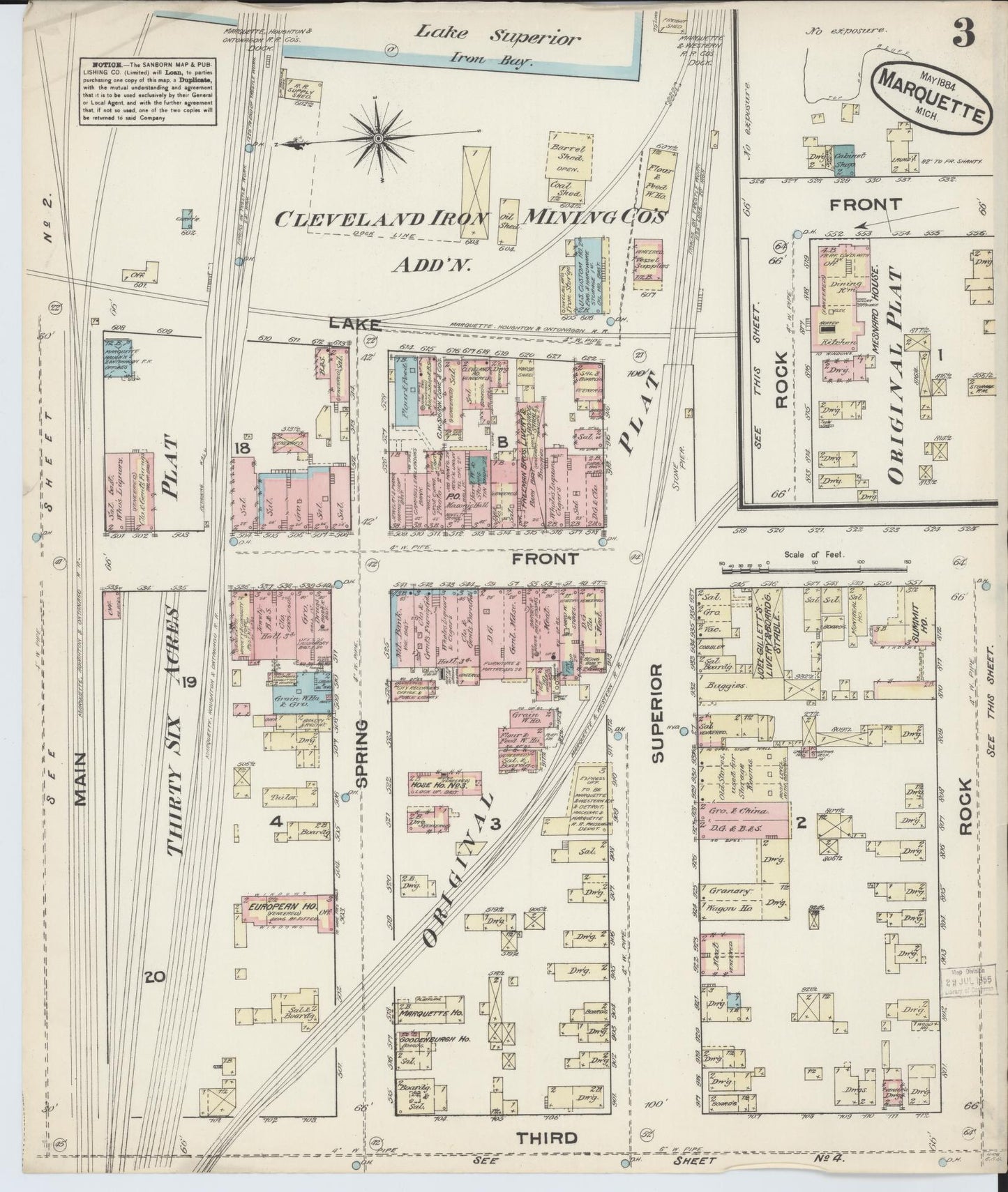Sanborn Fire Insurance Map from Marquette, Marquette County, Michigan (1884), Sheet #0003 - Complete Map Set gallery image, historic Sanborn map, vintage wall art, Michigan Michigan