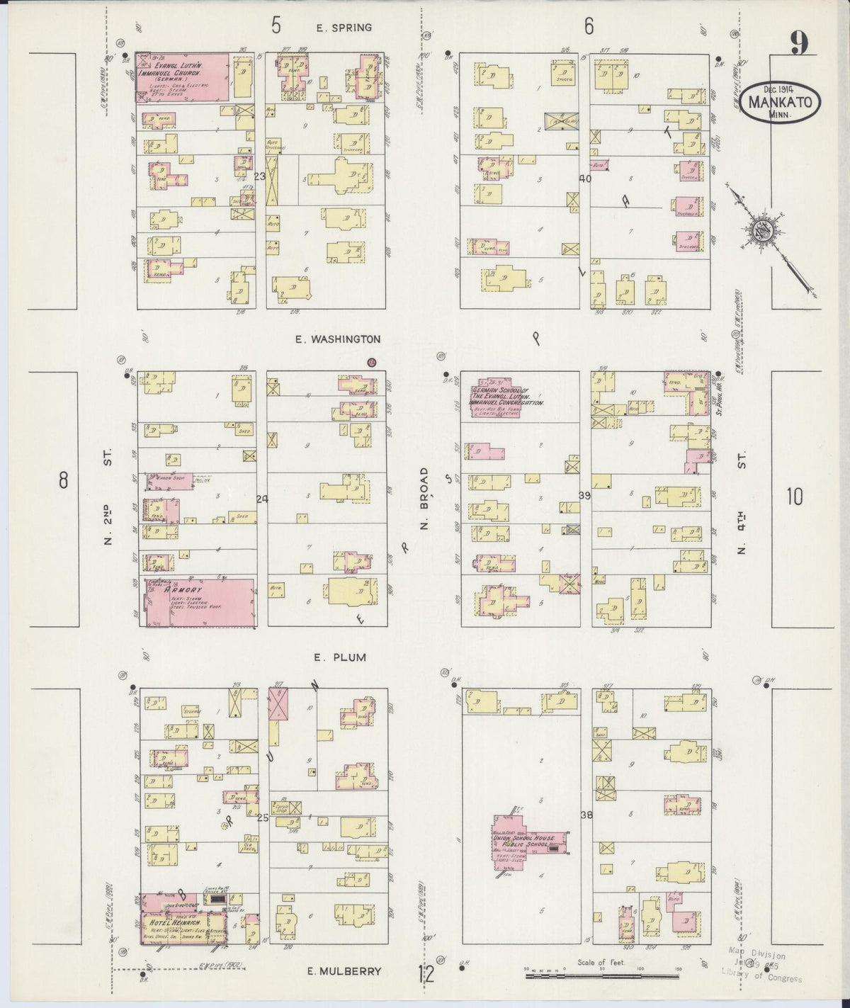 Sanborn Fire Insurance Map from Mankato, Blue Earth County, Minnesota (1914), Sheet #0009 - Complete Map Set gallery image, historic Sanborn map, vintage wall art, Minnesota Minnesota