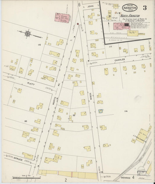 Sanborn Fire Insurance Map from Abington, Plymouth County, Massachusetts (1915), Sheet #0003 - Historic Sanborn Fire Insurance Map Print, vintage old map wall art, antique decor, genealogy gift, Massachusetts Massachusetts map