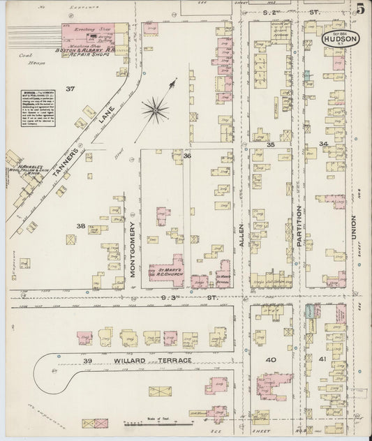 Sanborn Fire Insurance Map from Hudson, Columbia County, New York (1884), Sheet #0005 - Historic Sanborn Fire Insurance Map Print, vintage old map wall art, antique decor, genealogy gift, New York New York map