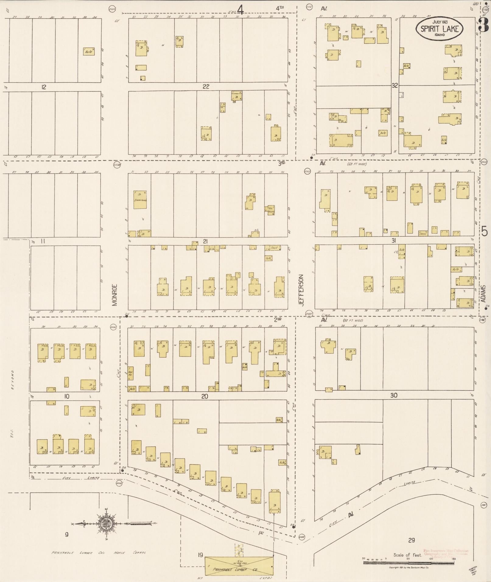 Sanborn Fire Insurance Map from Spirit Lake, Kootenai County, Idaho (1921), Sheet #0003 - Complete Map Set gallery image, historic Sanborn map, vintage wall art, Idaho Idaho