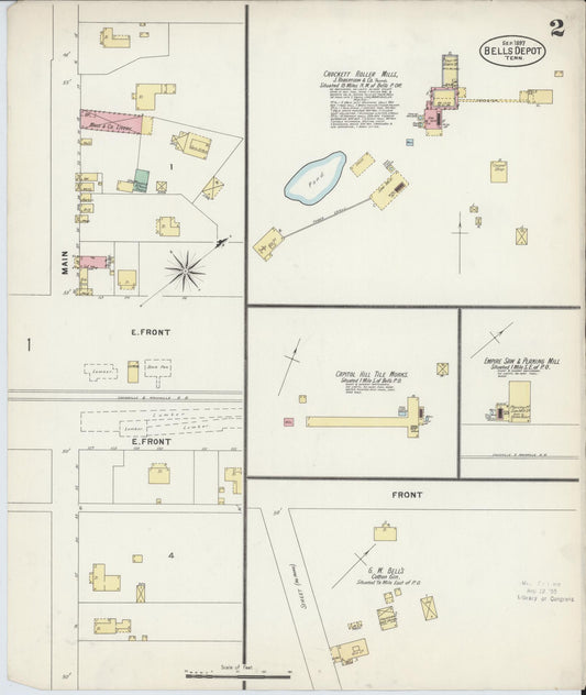 Sanborn Fire Insurance Map from Bells Depot, Crockett County, Tennessee (1897), Sheet #0002 - Historic Sanborn Fire Insurance Map Print, vintage old map wall art, antique decor, genealogy gift, Tennessee Tennessee map