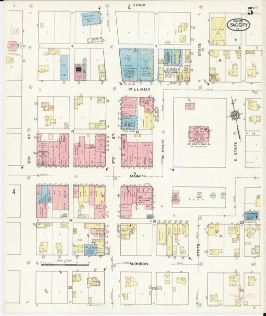 Sanborn Fire Insurance Map from Sac City, Sac County, Iowa (1915), Sheet #0005 - Historic Sanborn Fire Insurance Map Print, vintage old map wall art