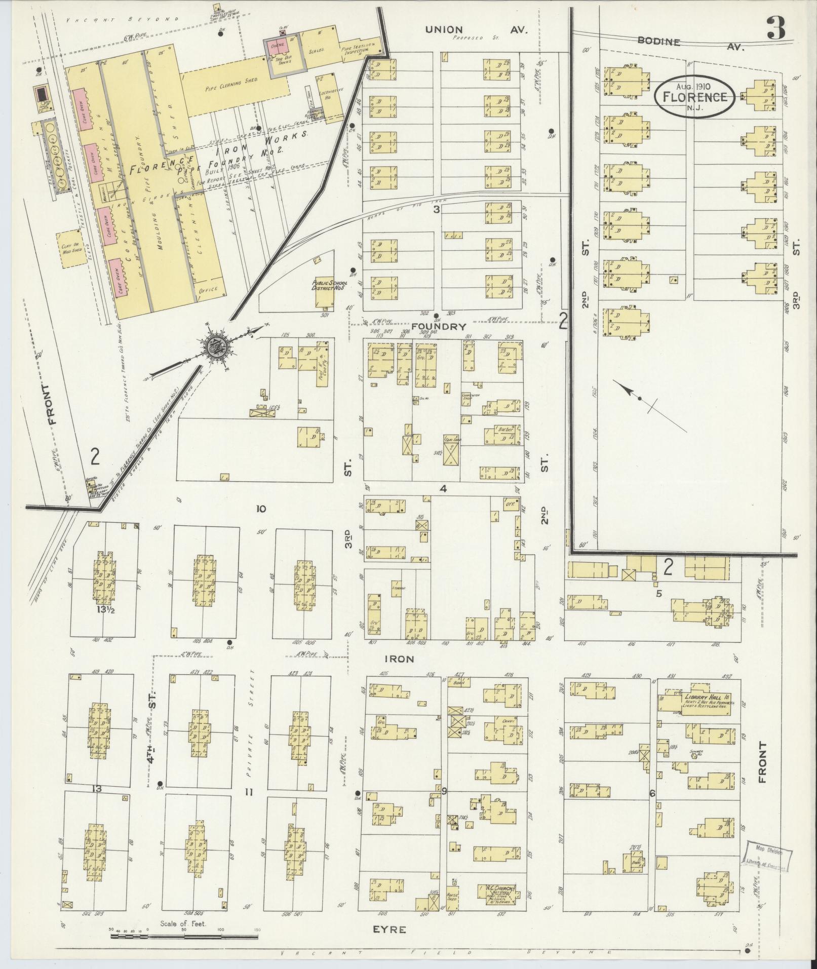 Sanborn Fire Insurance Map from Florence, Burlington County, New Jersey (1910), Sheet #0003 - Historic Sanborn Fire Insurance Map Print, vintage old map wall art, antique decor, genealogy gift, New Jersey New Jersey map