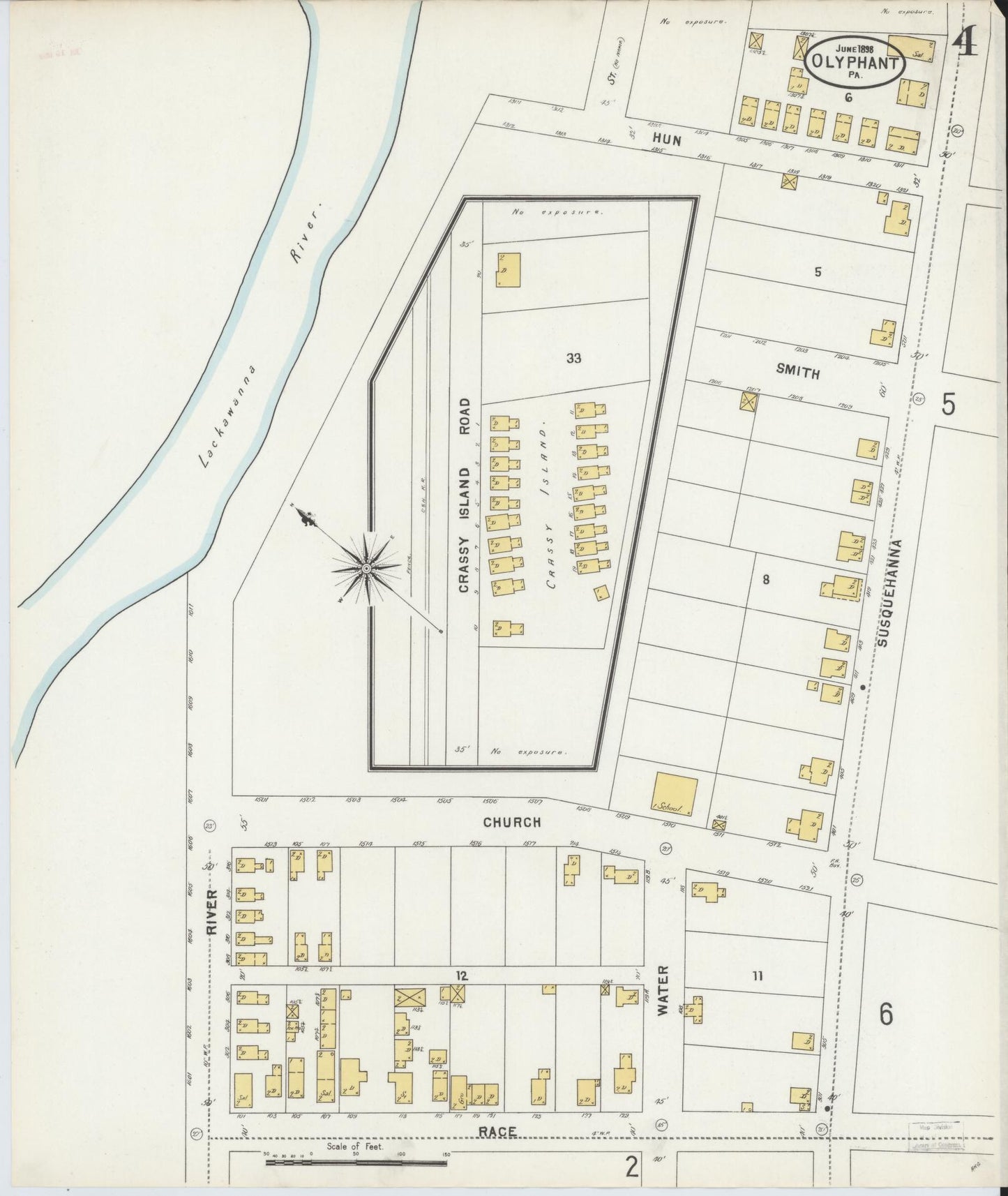Sanborn Fire Insurance Map from Olyphant, Lackawanna County, Pennsylvania (1898), Sheet #0004 - Historic Sanborn Fire Insurance Map Print, vintage old map wall art, antique decor, genealogy gift, Pennsylvania Pennsylvania map