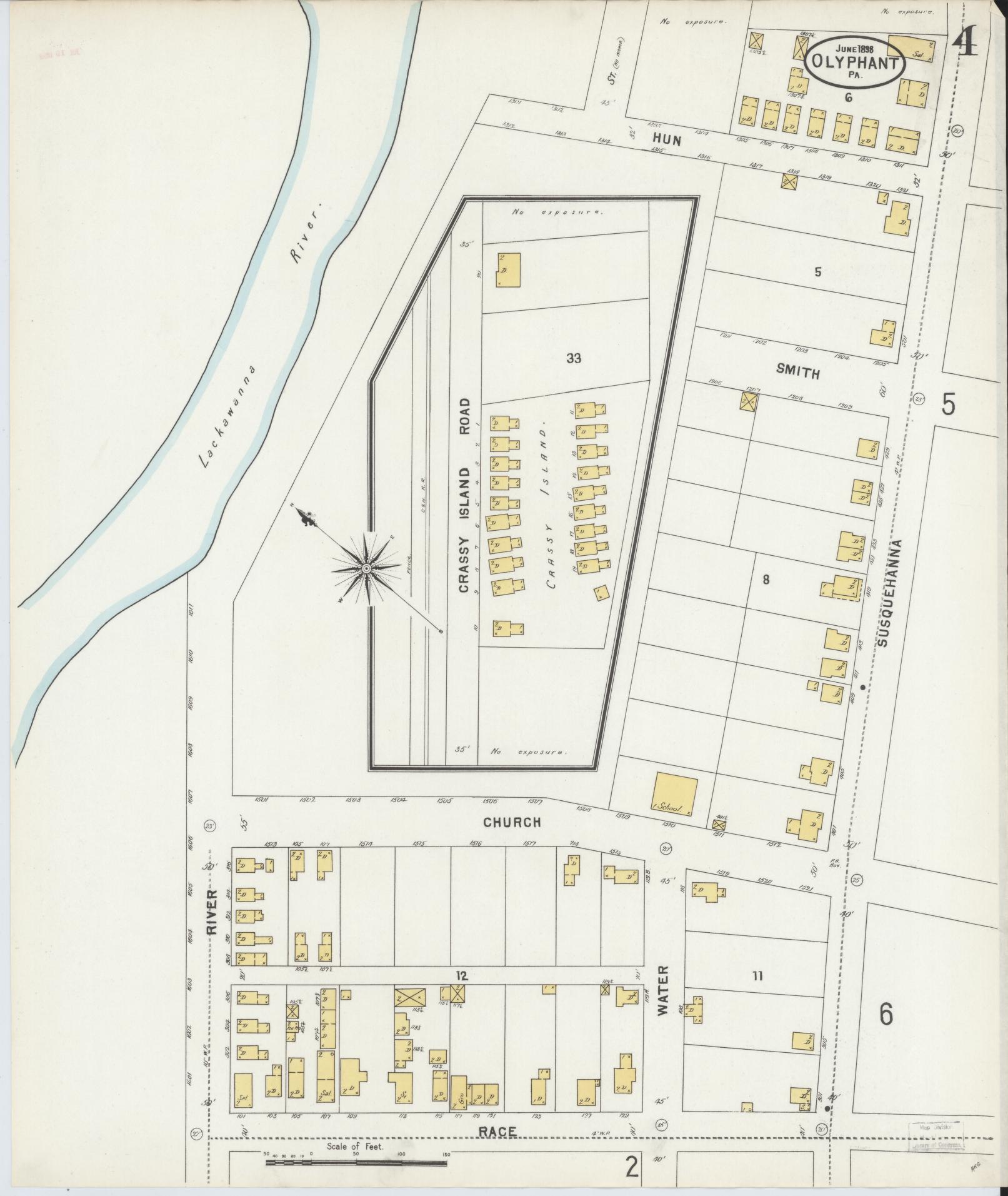Sanborn Fire Insurance Map from Olyphant, Lackawanna County, Pennsylvania (1898), Sheet #0004 - Historic Sanborn Fire Insurance Map Print, vintage old map wall art, antique decor, genealogy gift, Pennsylvania Pennsylvania map