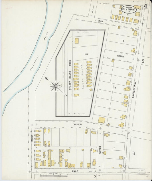 Sanborn Fire Insurance Map from Olyphant, Lackawanna County, Pennsylvania (1898), Sheet #0004 - Historic Sanborn Fire Insurance Map Print, vintage old map wall art, antique decor, genealogy gift, Pennsylvania Pennsylvania map