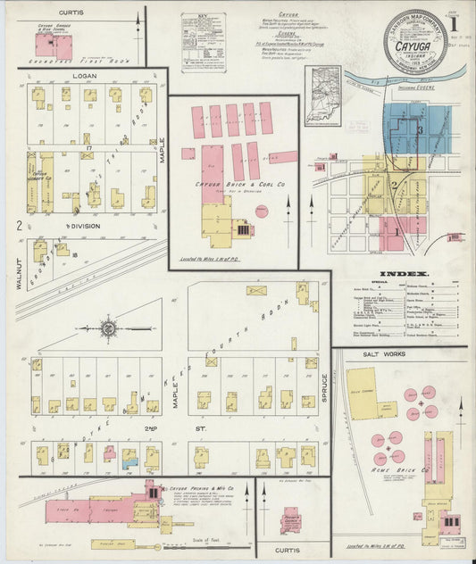 Sanborn Fire Insurance Map from Cayuga, Vermillion County, Indiana (1913), Sheet #0001 - Historic Sanborn Fire Insurance Map Print, vintage old map wall art, antique decor, genealogy gift, Indiana Indiana map