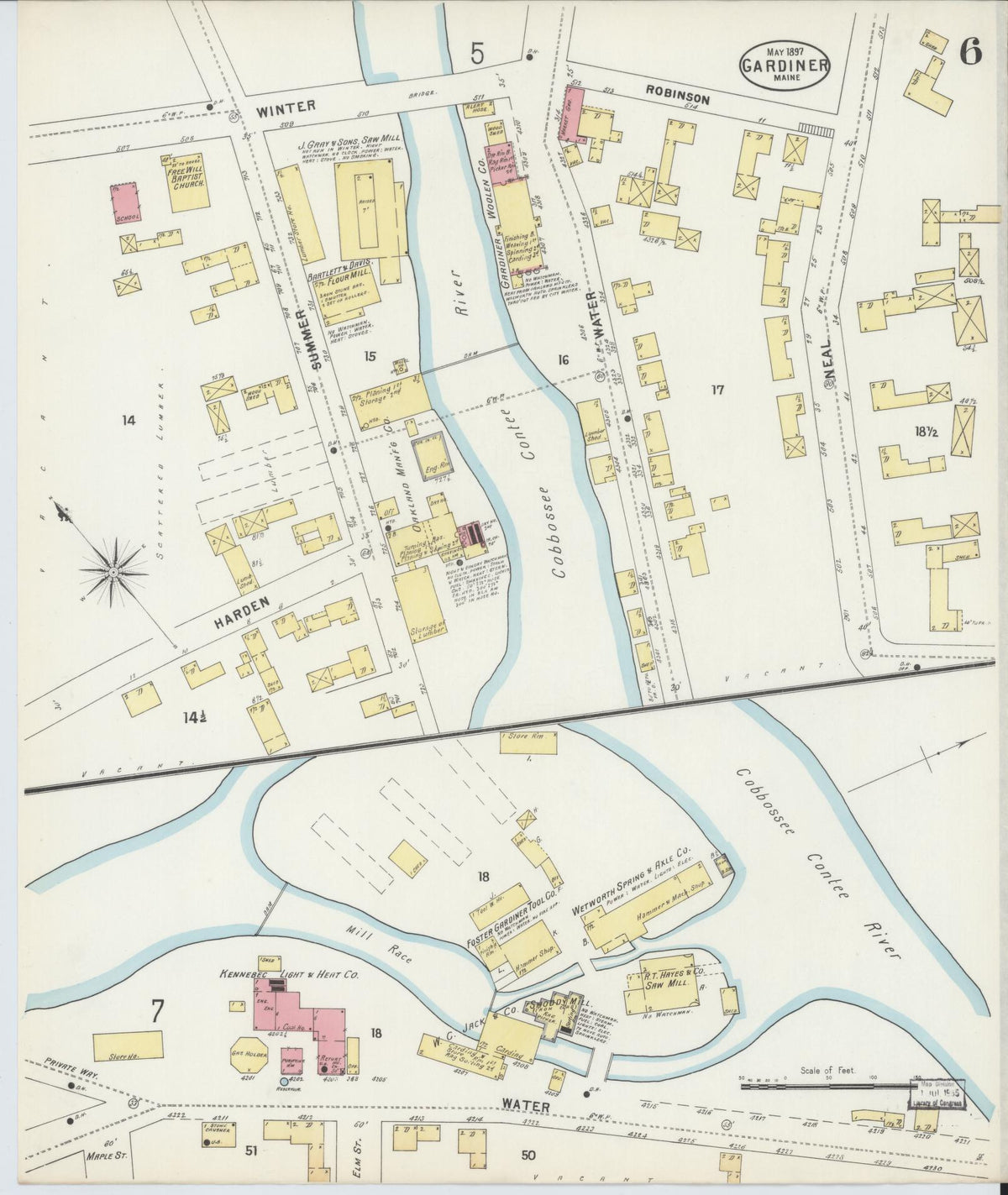 Sanborn Fire Insurance Map from Gardiner, Kennebec County, Maine (1897), Sheet #0006 - Complete Map Set gallery image, historic Sanborn map, vintage wall art, Maine Maine