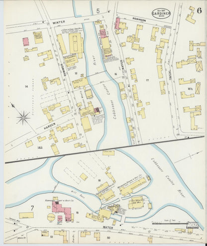 Sanborn Fire Insurance Map from Gardiner, Kennebec County, Maine (1897), Sheet #0006 - Complete Map Set gallery image, historic Sanborn map, vintage wall art, Maine Maine
