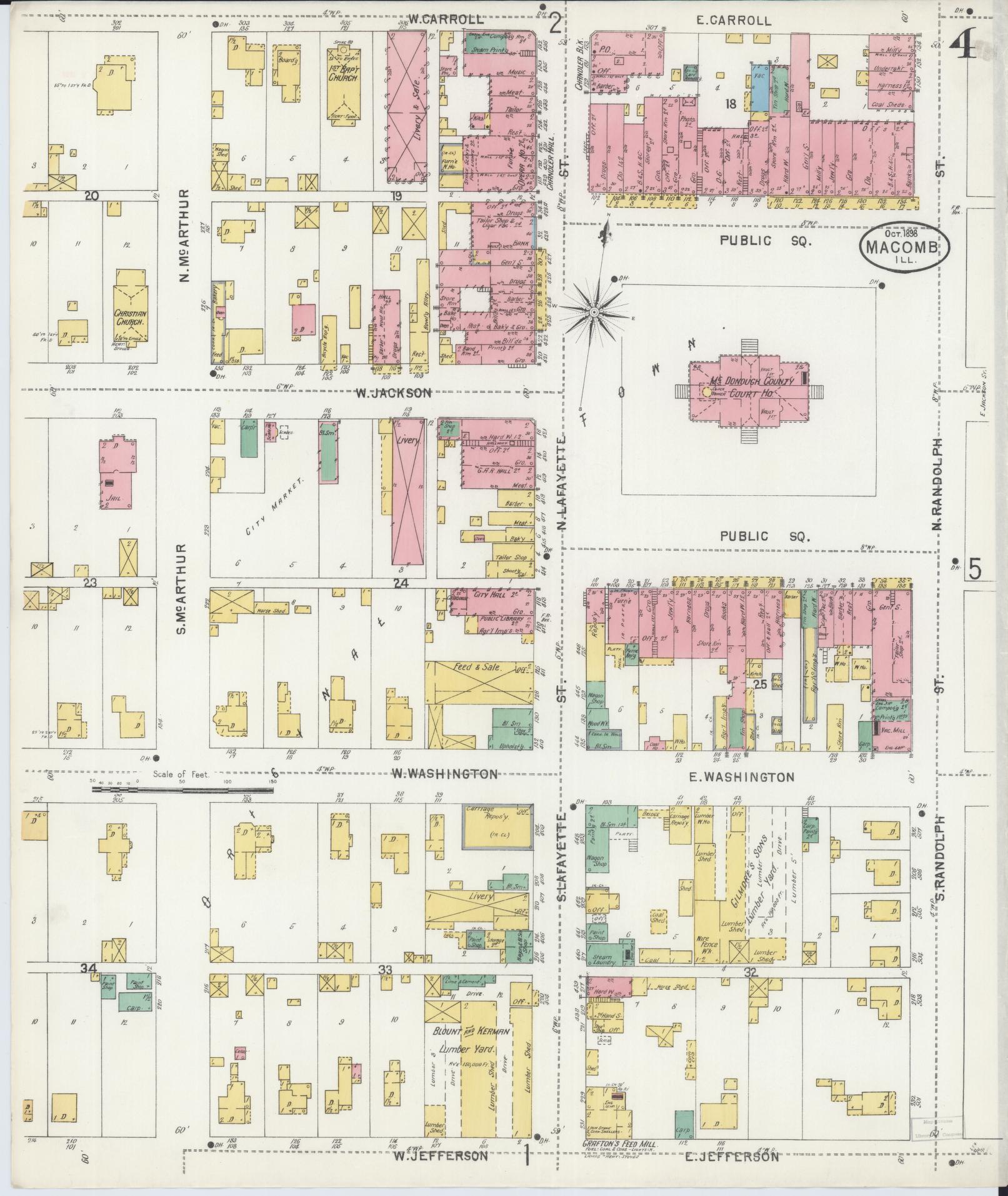 Sanborn Fire Insurance Map from Macomb, Mcdonough County, Illinois (1898), Sheet #0004 - Complete Map Set gallery image, historic Sanborn map, vintage wall art, Illinois Illinois