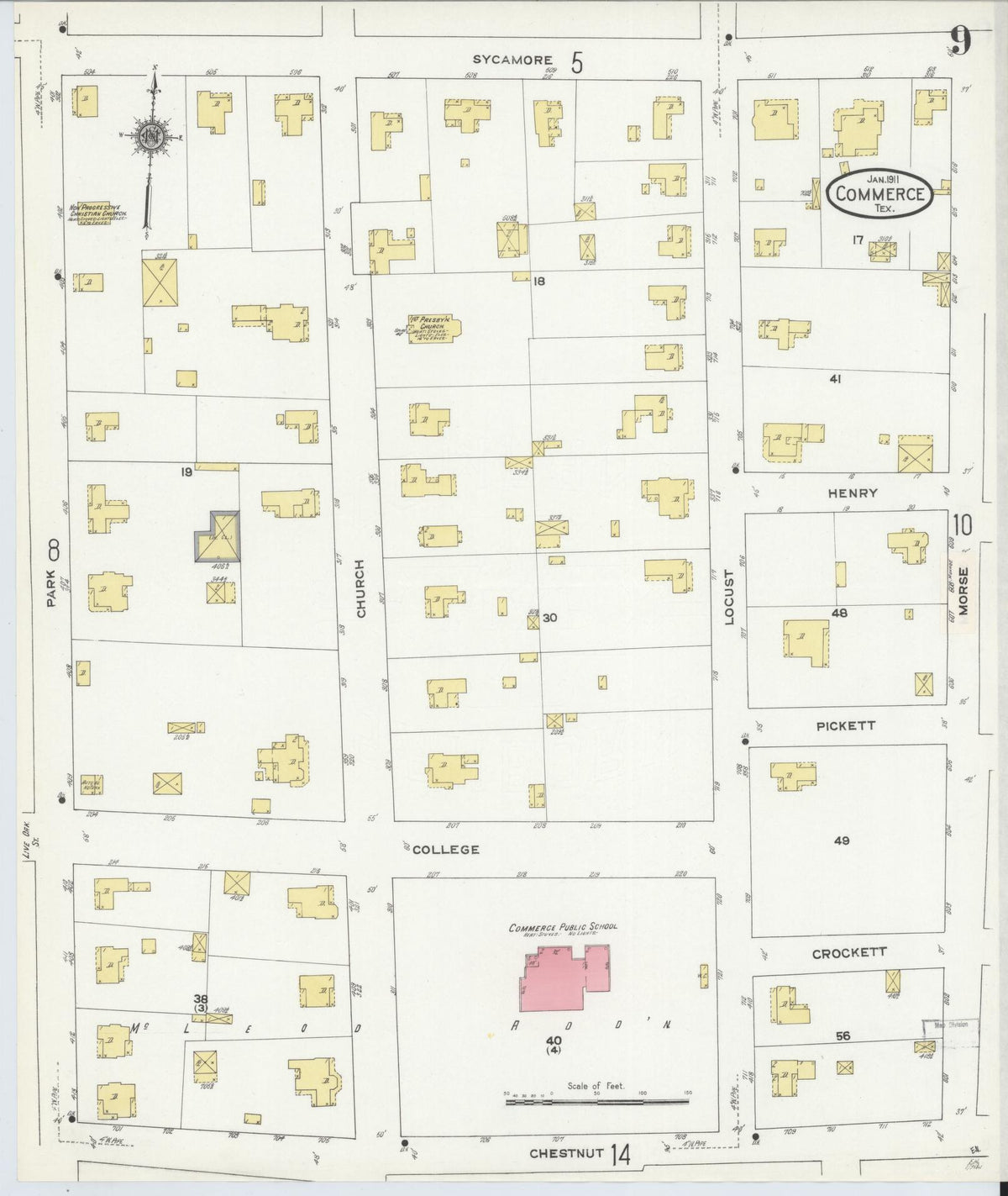 Sanborn Fire Insurance Map from Commerce, Hunt County, Texas (1911), Sheet #0009 - Historic Sanborn Fire Insurance Map Print, vintage old map wall art, antique decor, genealogy gift, Texas Texas map
