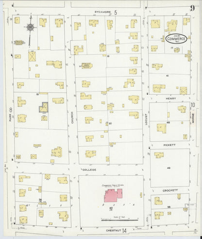 Sanborn Fire Insurance Map from Commerce, Hunt County, Texas (1911), Sheet #0009 - Historic Sanborn Fire Insurance Map Print, vintage old map wall art, antique decor, genealogy gift, Texas Texas map