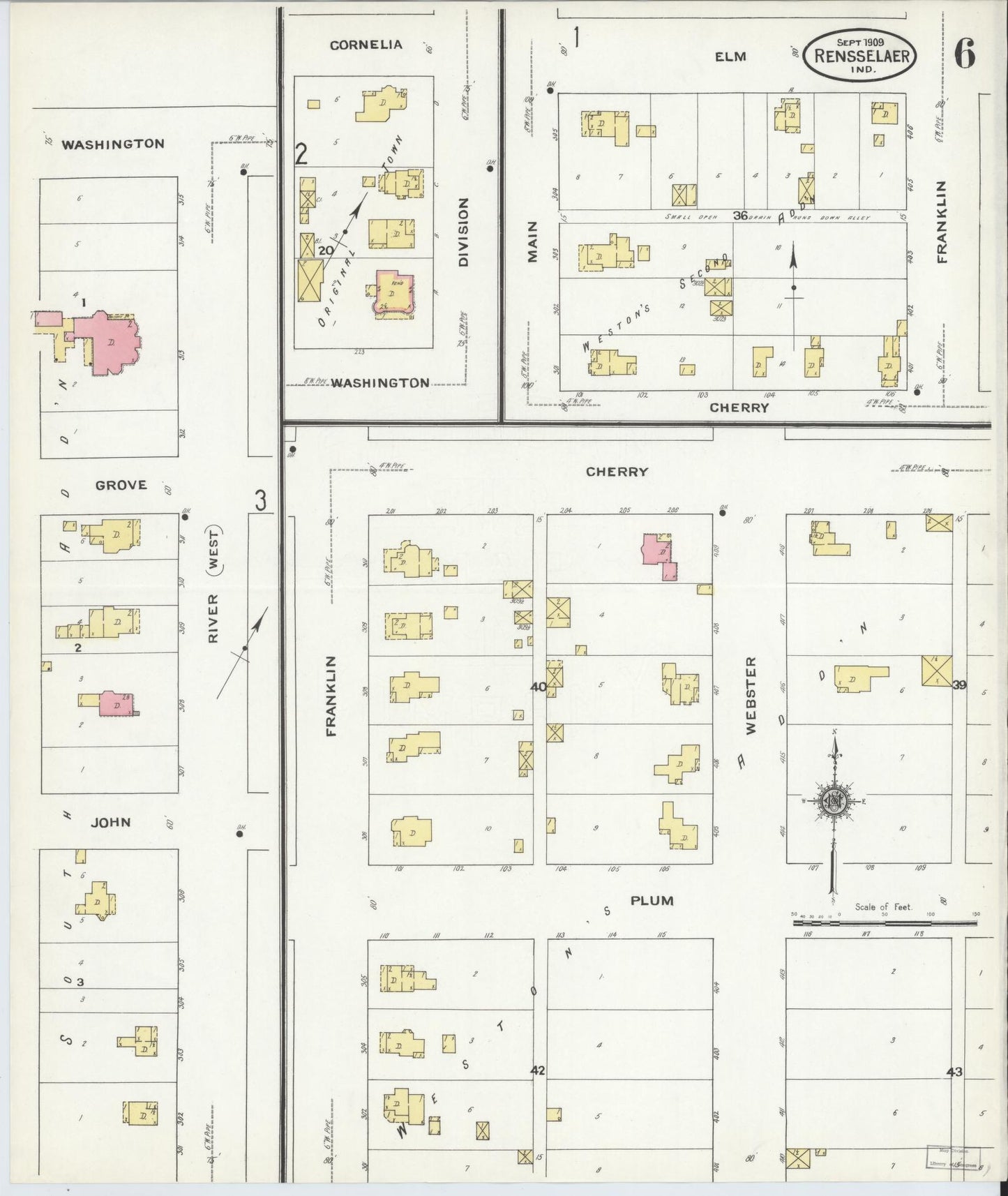 Sanborn Fire Insurance Map from Rensselaer, Jasper County, Indiana (1909), Sheet #0006 - Complete Map Set gallery image, historic Sanborn map, vintage wall art, Indiana Indiana