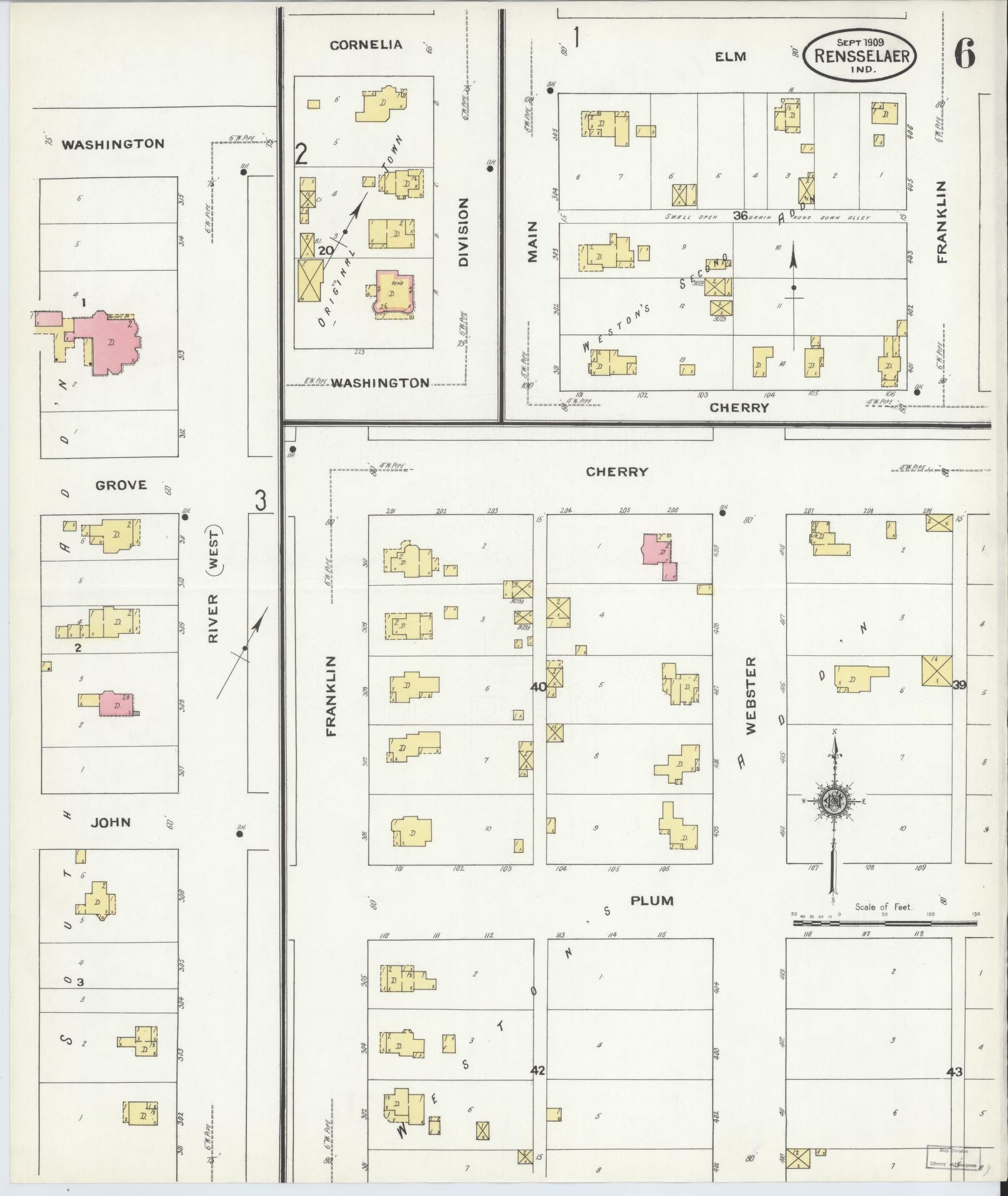 Sanborn Fire Insurance Map from Rensselaer, Jasper County, Indiana (1909), Sheet #0006 - Complete Map Set gallery image, historic Sanborn map, vintage wall art, Indiana Indiana