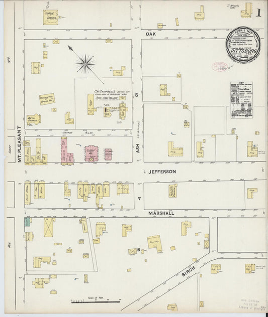Sanborn Fire Insurance Map from Pittsburg, Camp County, Texas (1891), Sheet #0001 - Historic Sanborn Fire Insurance Map Print, vintage old map wall art, antique decor, genealogy gift, Texas Texas map