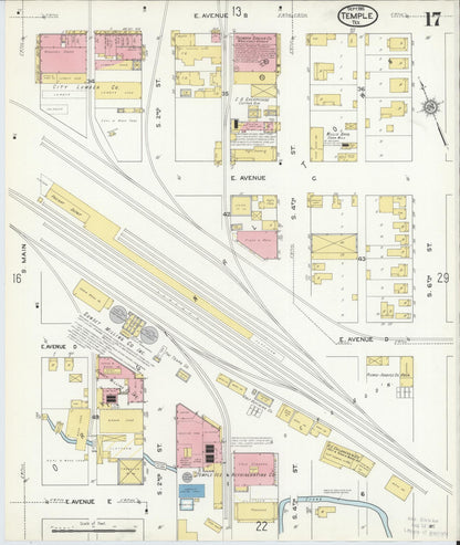 Sanborn Fire Insurance Map from Temple, Bell County, Texas (1915), Sheet #0017 - Complete Map Set gallery image, historic Sanborn map, vintage wall art, Texas Texas