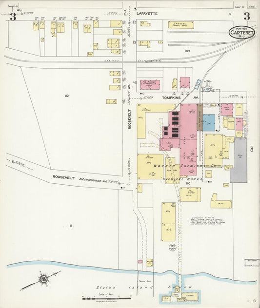 Sanborn Fire Insurance Map from Carteret, Middlesex County, New Jersey (1924), Sheet #0003 - Historic Sanborn Fire Insurance Map Print, vintage old map wall art, antique decor, genealogy gift, New Jersey New Jersey map