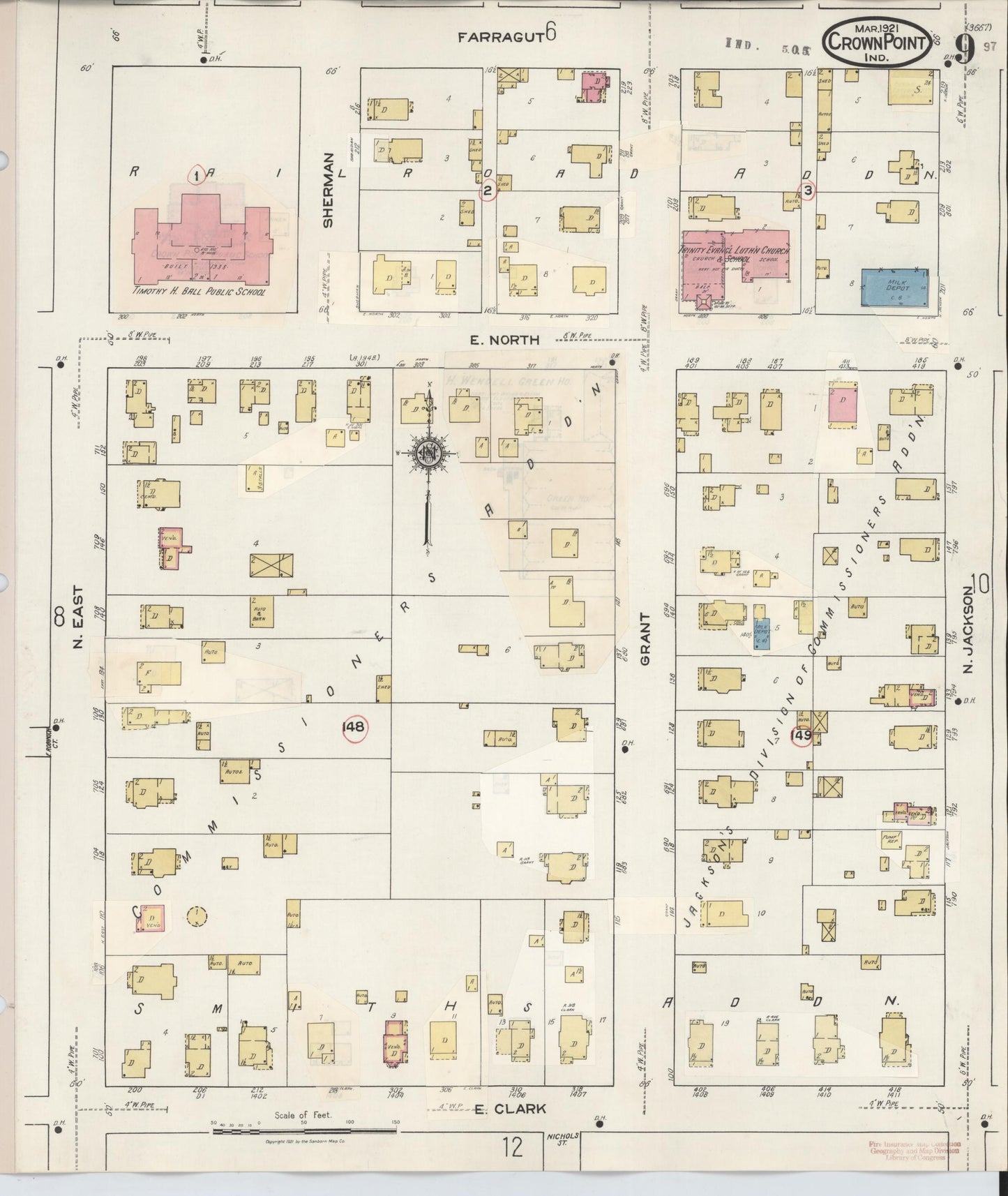 Sanborn Fire Insurance Map from Crown Point, Lake County, Indiana (1948), Sheet #0009 - Historic Sanborn Fire Insurance Map Print, vintage old map wall art, antique decor, genealogy gift, Indiana Indiana map