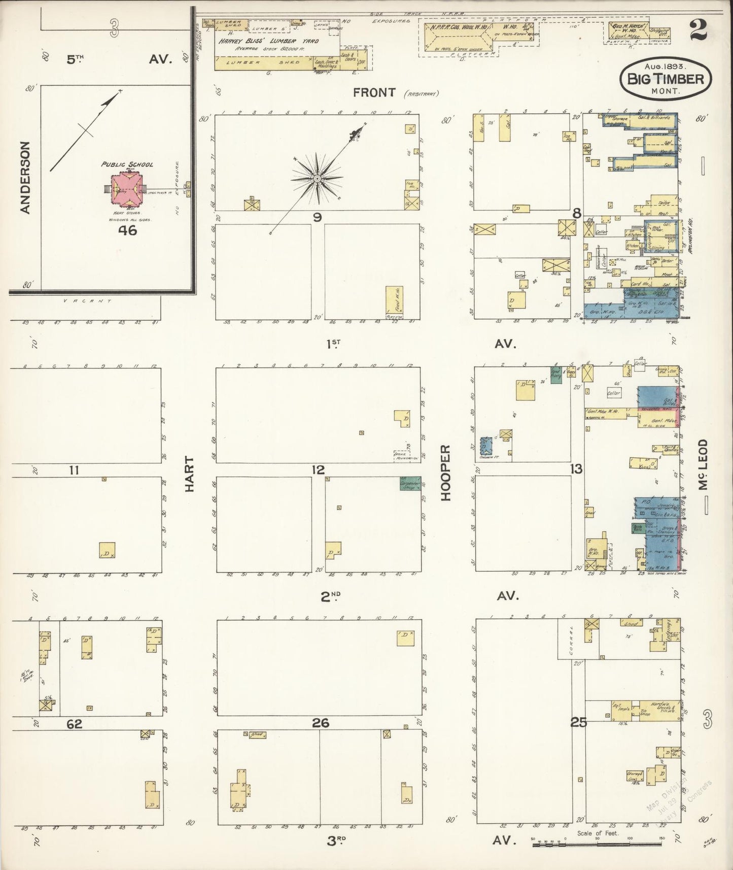 Sanborn Fire Insurance Map from Big Timber, Sweet Grass County, Montana (1893), Sheet #0002 - Complete Map Set gallery image, historic Sanborn map, vintage wall art, Montana Montana