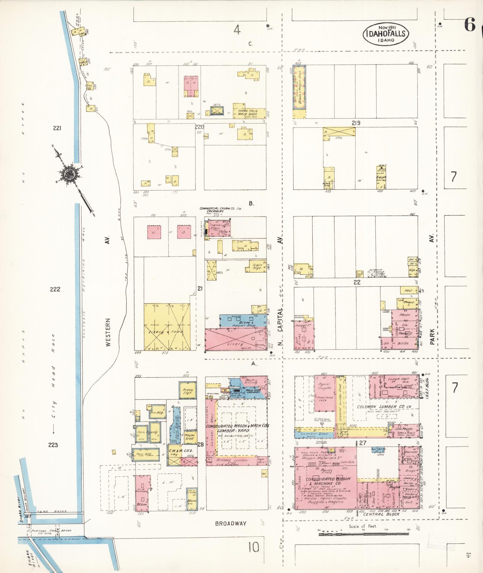 Sanborn Fire Insurance Map from Idaho Falls, Bonneville County, Idaho (1911), Sheet #0006 - Complete Map Set gallery image, historic Sanborn map, vintage wall art, Idaho Idaho