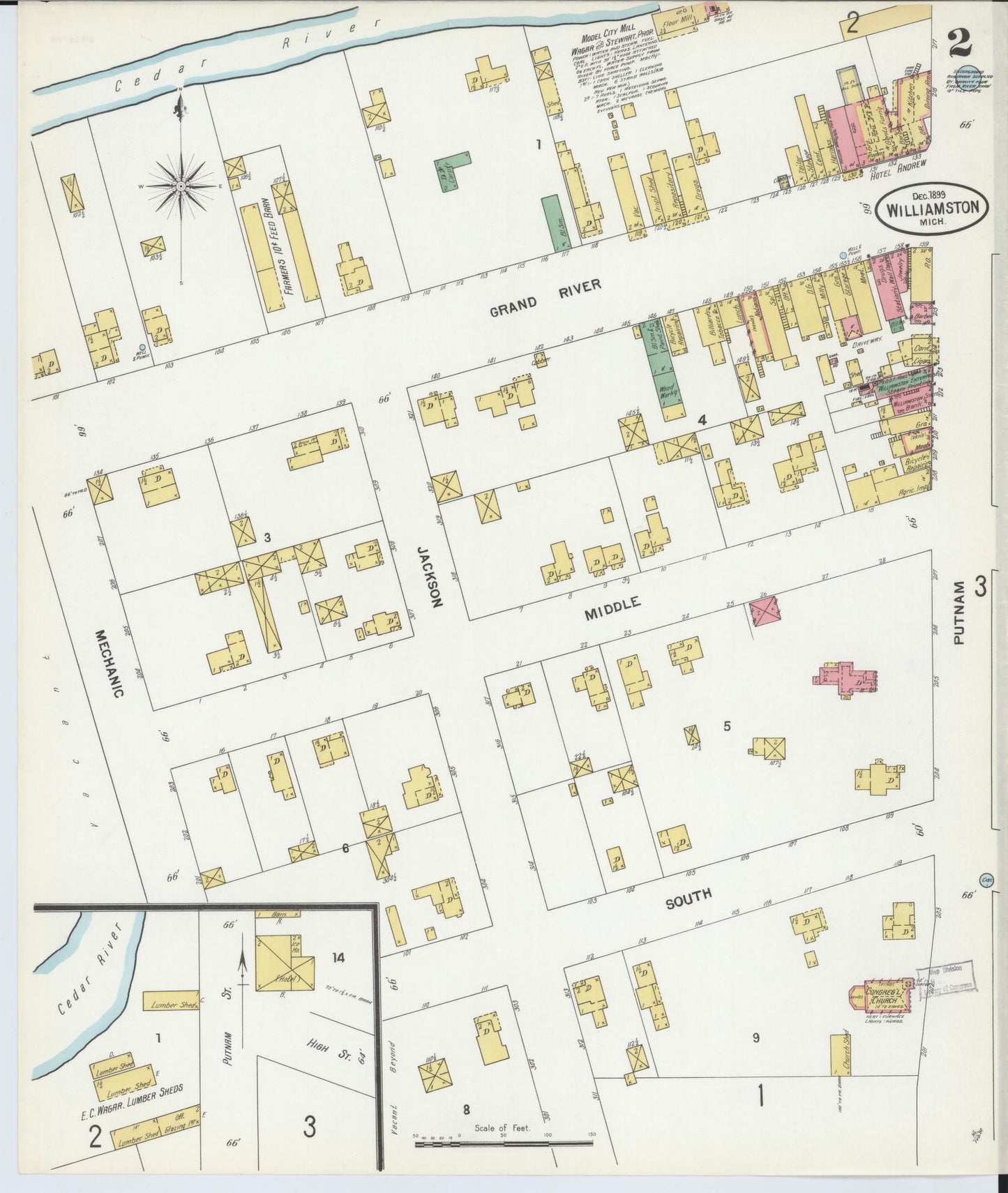 Sanborn Fire Insurance Map from Williamston, Ingham County, Michigan (1899), Sheet #0002 - Historic Sanborn Fire Insurance Map Print, vintage old map wall art, antique decor, genealogy gift, Michigan Michigan map