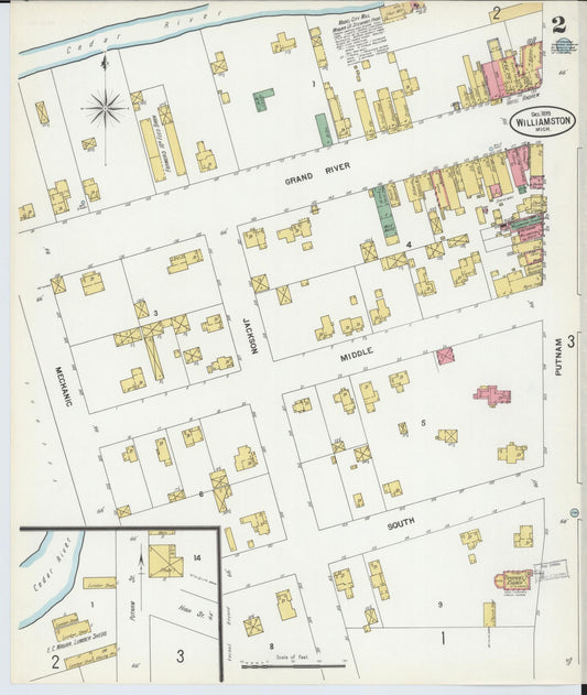 Sanborn Fire Insurance Map from Williamston, Ingham County, Michigan (1899), Sheet #0002 - Historic Sanborn Fire Insurance Map Print, vintage old map wall art, antique decor, genealogy gift, Michigan Michigan map