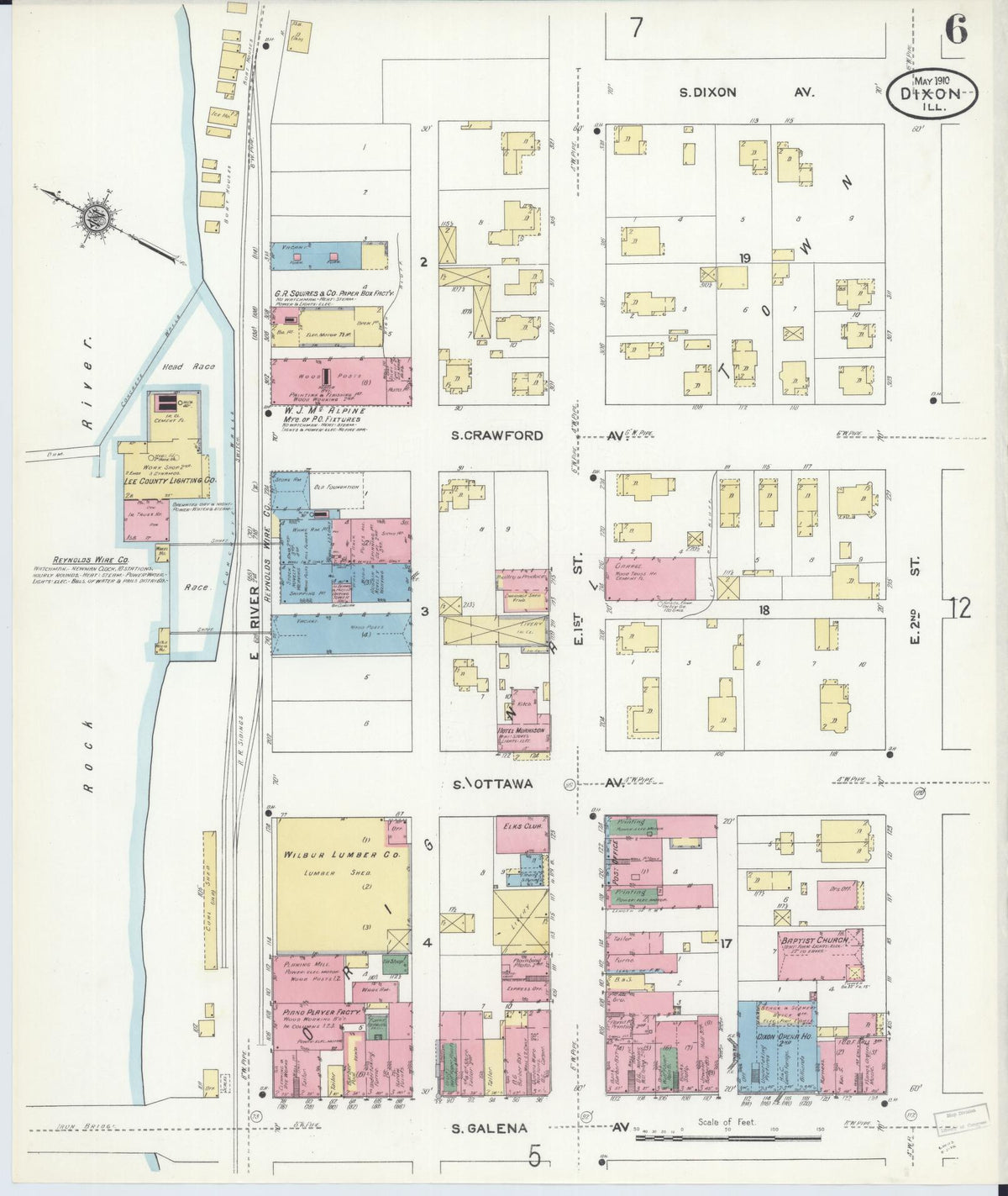 Sanborn Fire Insurance Map from Dixon, Lee County, Illinois (1910), Sheet #0006 - Historic Sanborn Fire Insurance Map Print, vintage old map wall art, antique decor, genealogy gift, Illinois Illinois map