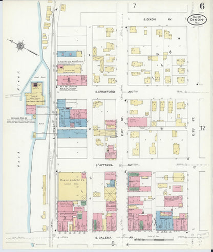 Sanborn Fire Insurance Map from Dixon, Lee County, Illinois (1910), Sheet #0006 - Historic Sanborn Fire Insurance Map Print, vintage old map wall art, antique decor, genealogy gift, Illinois Illinois map