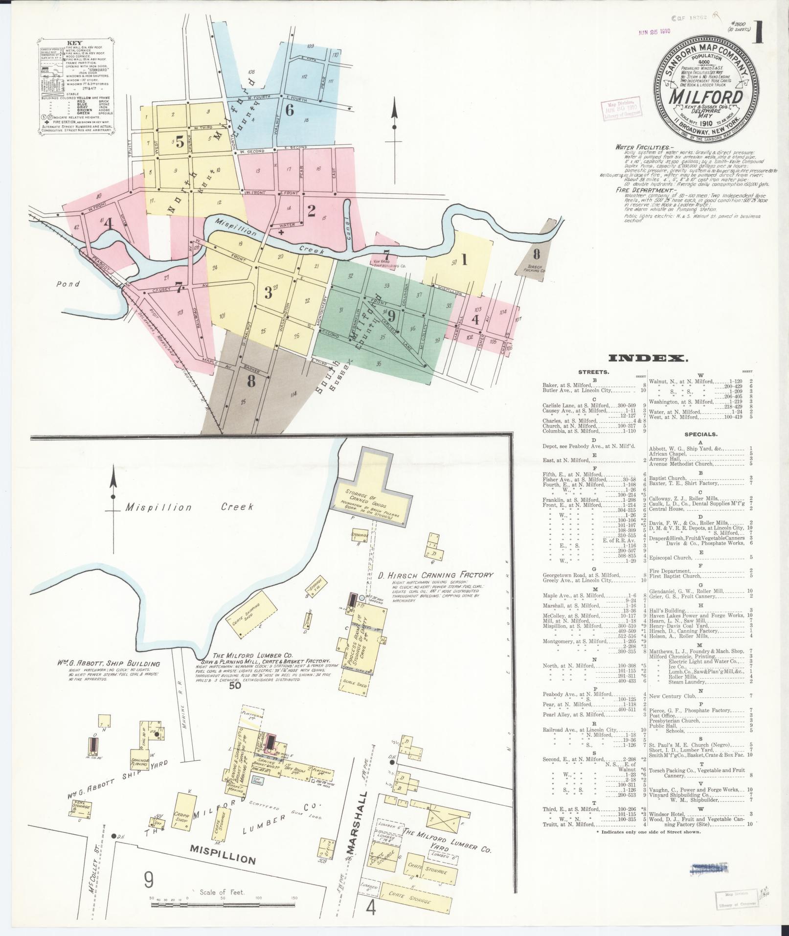 Sanborn Fire Insurance Map from Milford, Kent And Sussex Counties, Delaware. (1910) – Historic Sanborn Fire Insurance Map Print
