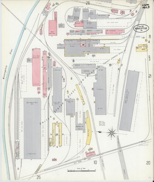 Sanborn Fire Insurance Map from Homestead, Allegheny County, Pennsylvania (1907), Sheet #0025 - Historic Sanborn Fire Insurance Map Print, vintage old map wall art, antique decor, genealogy gift, Pennsylvania Pennsylvania map