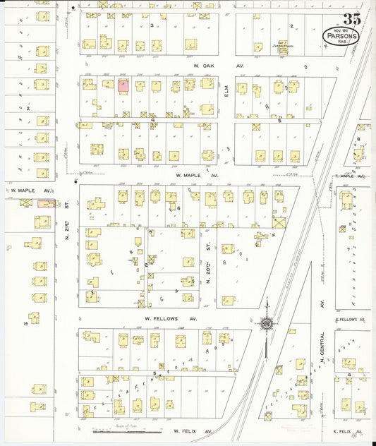 Sanborn Fire Insurance Map from Parsons, Labette County, Kansas (1911), Sheet #0035 - Historic Sanborn Fire Insurance Map Print, vintage old map wall art, antique decor, genealogy gift, Kansas Kansas map