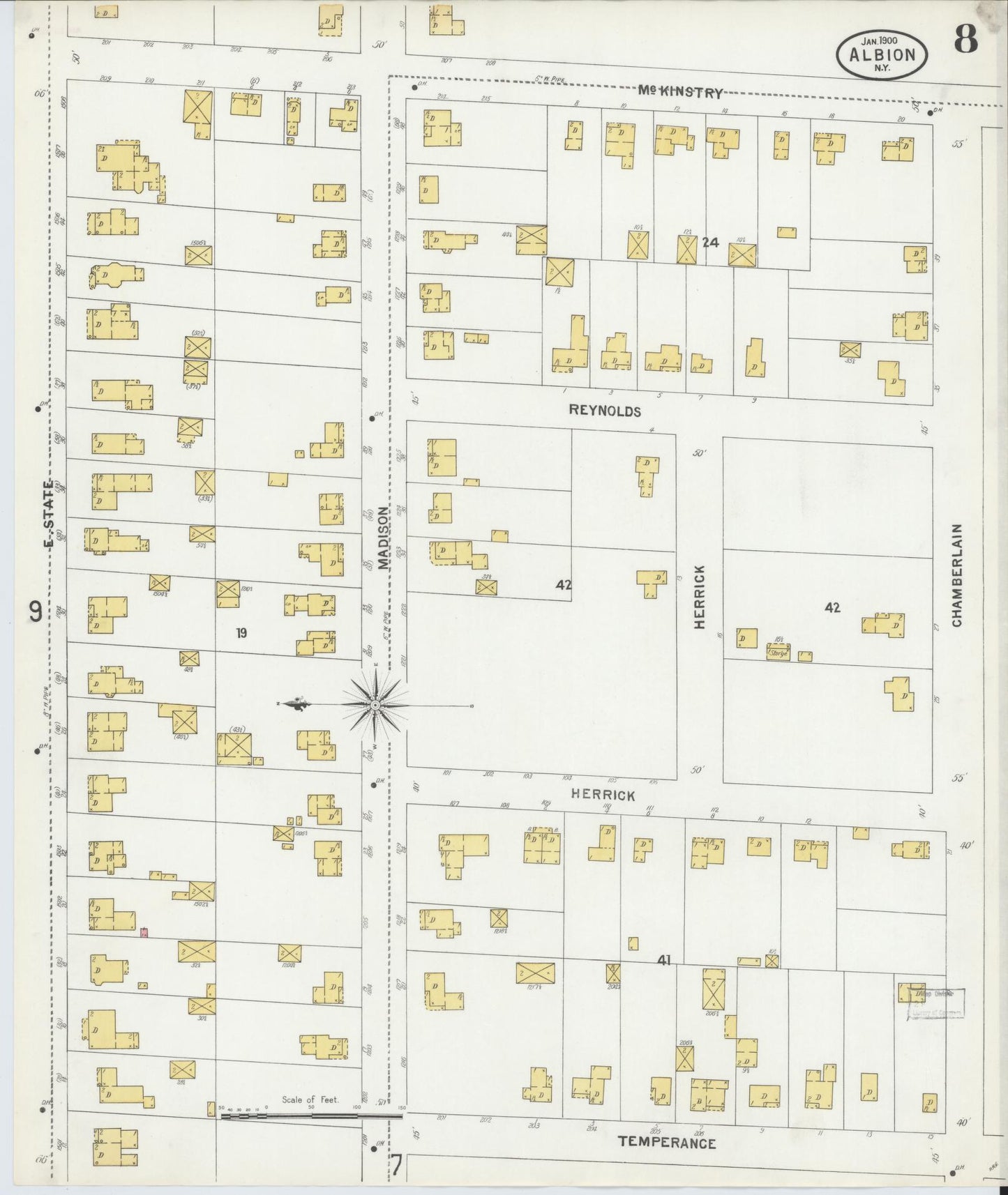 Sanborn Fire Insurance Map from Albion, Orleans County, New York (1900), Sheet #0008 - Complete Map Set gallery image, historic Sanborn map, vintage wall art, New York New York