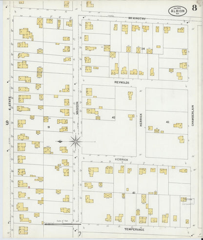 Sanborn Fire Insurance Map from Albion, Orleans County, New York (1900), Sheet #0008 - Complete Map Set gallery image, historic Sanborn map, vintage wall art, New York New York