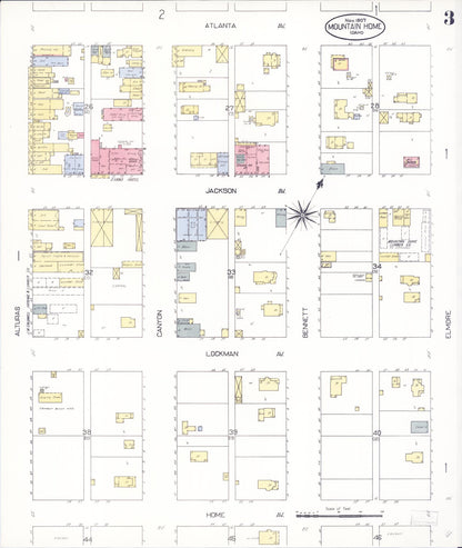 Sanborn Fire Insurance Map from Mountain Home, Elmore County, Idaho (1907), Sheet #0003 - Complete Map Set gallery image, historic Sanborn map, vintage wall art, Idaho Idaho