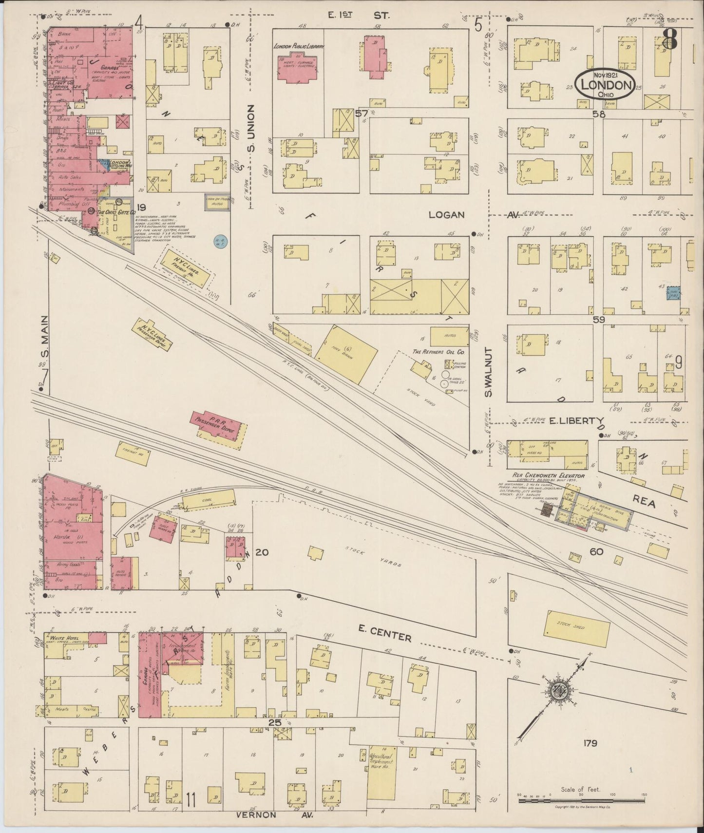 Sanborn Fire Insurance Map from London, Madison County, Ohio (1921), Sheet #0008 - Historic Sanborn Fire Insurance Map Print, vintage old map wall art, antique decor, genealogy gift, Ohio Ohio map