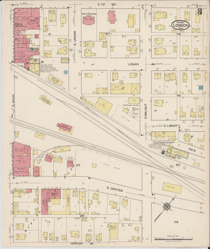 Sanborn Fire Insurance Map from London, Madison County, Ohio (1921), Sheet #0008 - Historic Sanborn Fire Insurance Map Print, vintage old map wall art, antique decor, genealogy gift, Ohio Ohio map