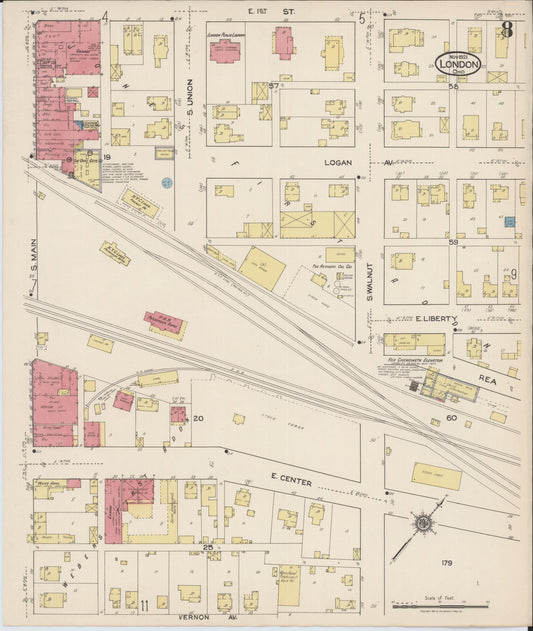 Sanborn Fire Insurance Map from London, Madison County, Ohio (1921), Sheet #0008 - Historic Sanborn Fire Insurance Map Print, vintage old map wall art, antique decor, genealogy gift, Ohio Ohio map