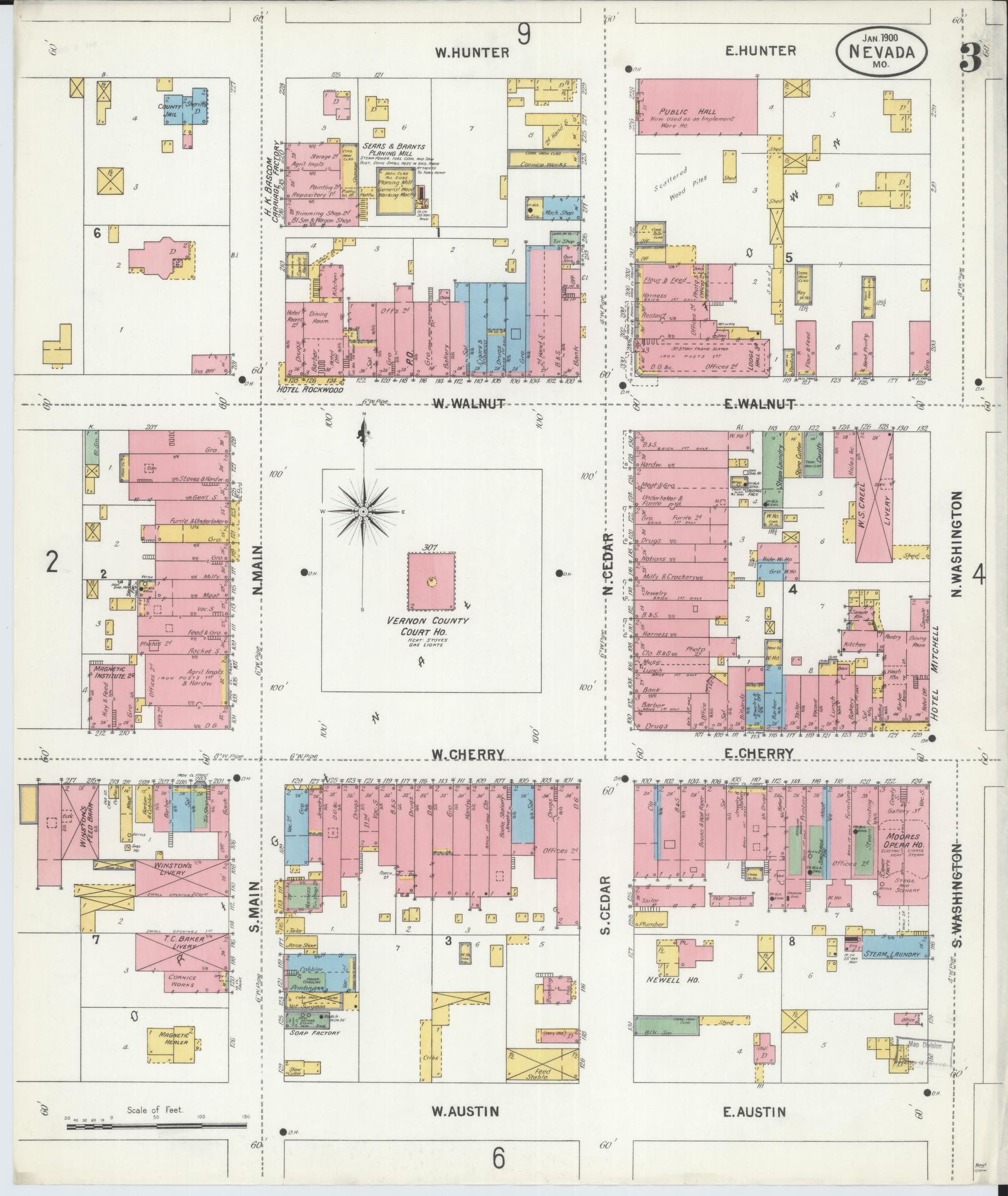 Sanborn Fire Insurance Map from Nevada, Vernon County, Missouri (1900), Sheet #0003 - Complete Map Set gallery image, historic Sanborn map, vintage wall art, Nevada Nevada