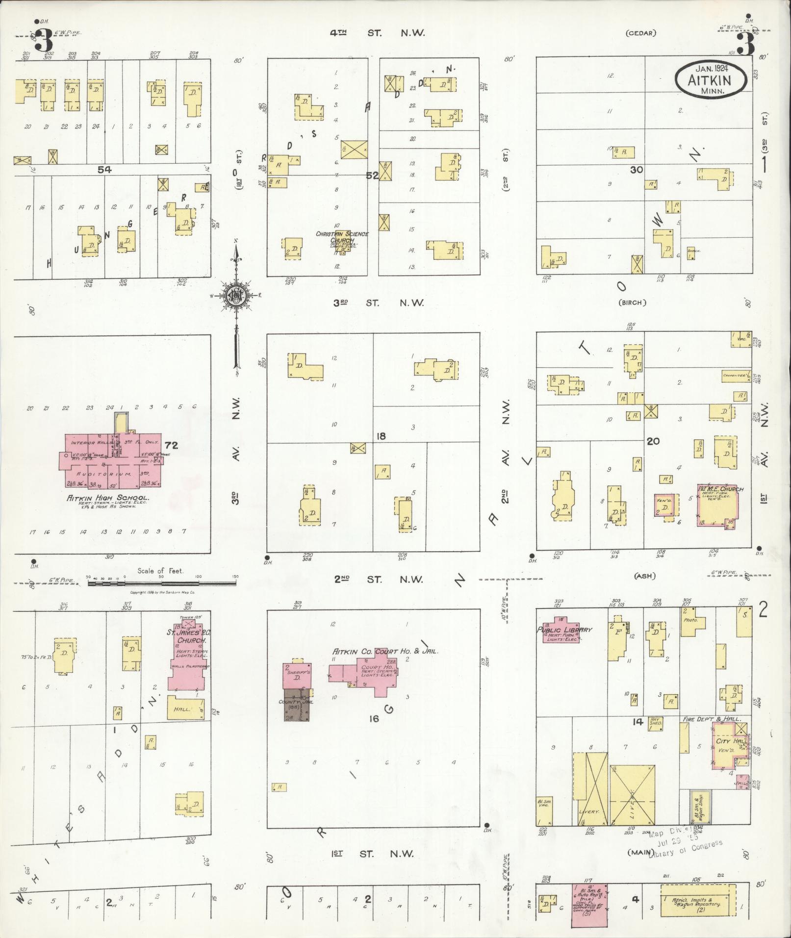 Sanborn Fire Insurance Map from Aitkin, Aitkin County, Minnesota (1924), Sheet #0003 - Complete Map Set gallery image, historic Sanborn map, vintage wall art, Minnesota Minnesota