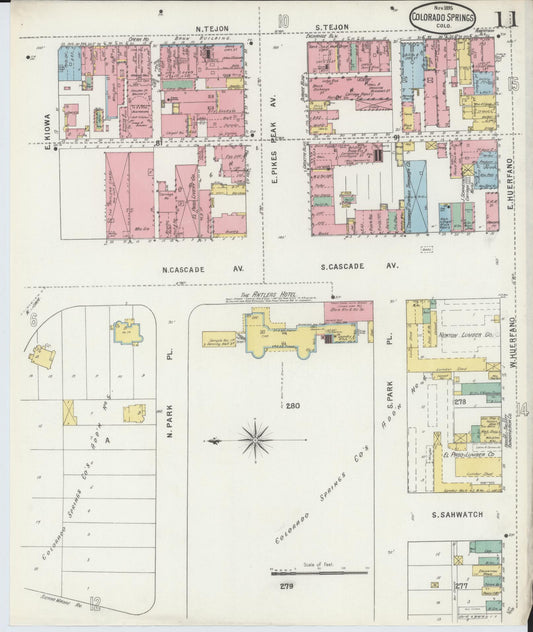 Sanborn Fire Insurance Map from Colorado Springs, El Paso County, Colorado (1895), Sheet #0011 - Historic Sanborn Fire Insurance Map Print, vintage old map wall art, antique decor, genealogy gift, Colorado Colorado map