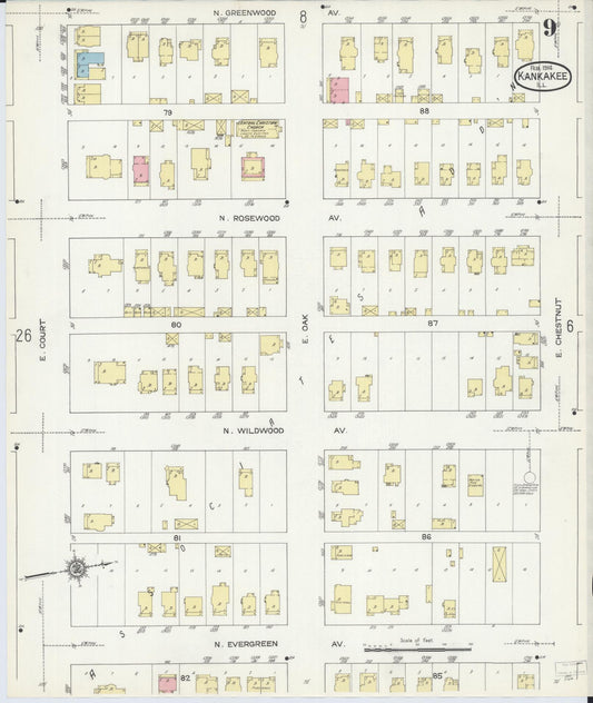 Sanborn Fire Insurance Map from Kankakee, Kankakee County, Illinois (1914), Sheet #0009 - Historic Sanborn Fire Insurance Map Print, vintage old map wall art, antique decor, genealogy gift, Illinois Illinois map