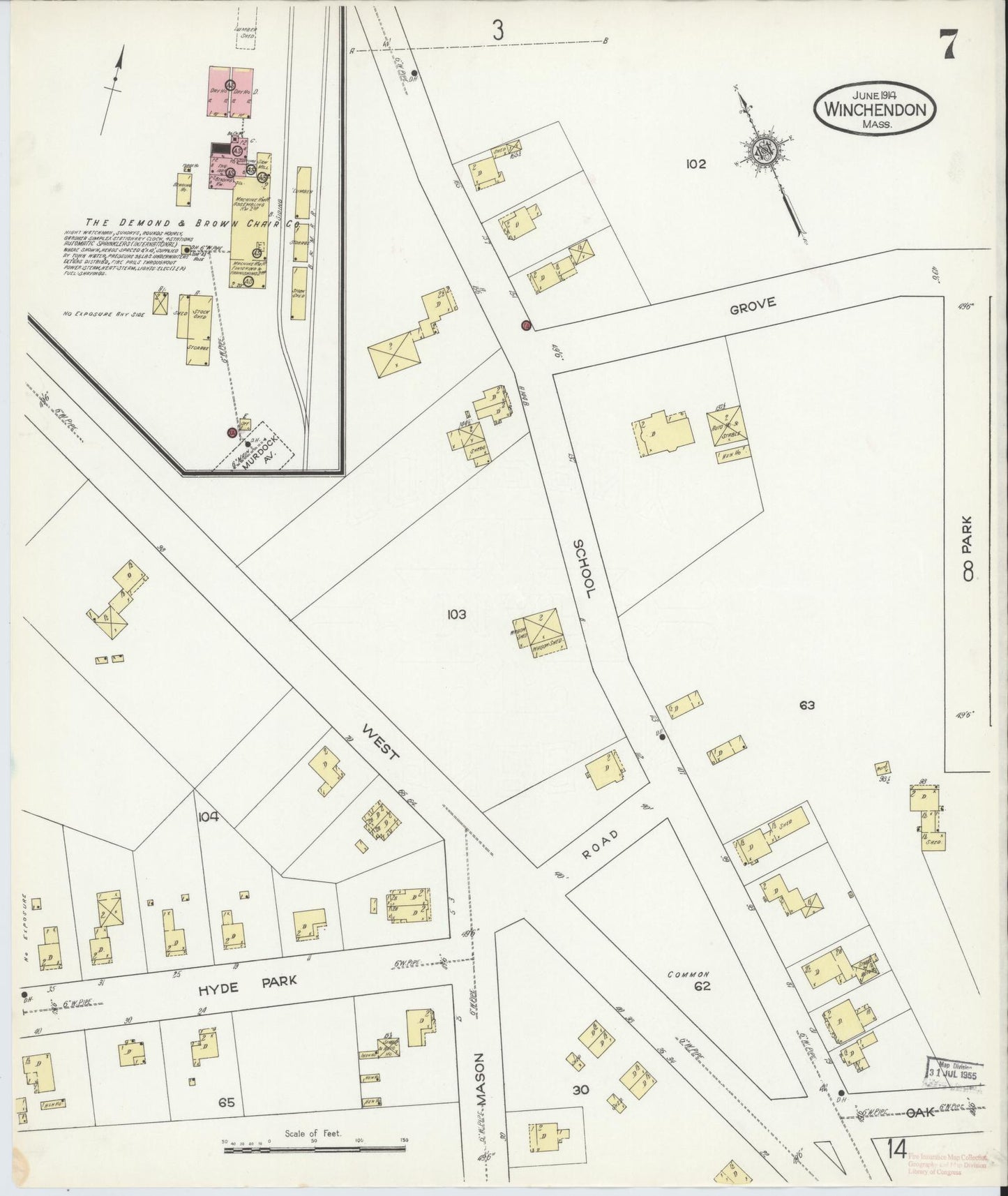 Sanborn Fire Insurance Map from Winchendon, Worcester County, Massachusetts (1914), Sheet #0007 - Complete Map Set gallery image, historic Sanborn map, vintage wall art, Massachusetts Massachusetts