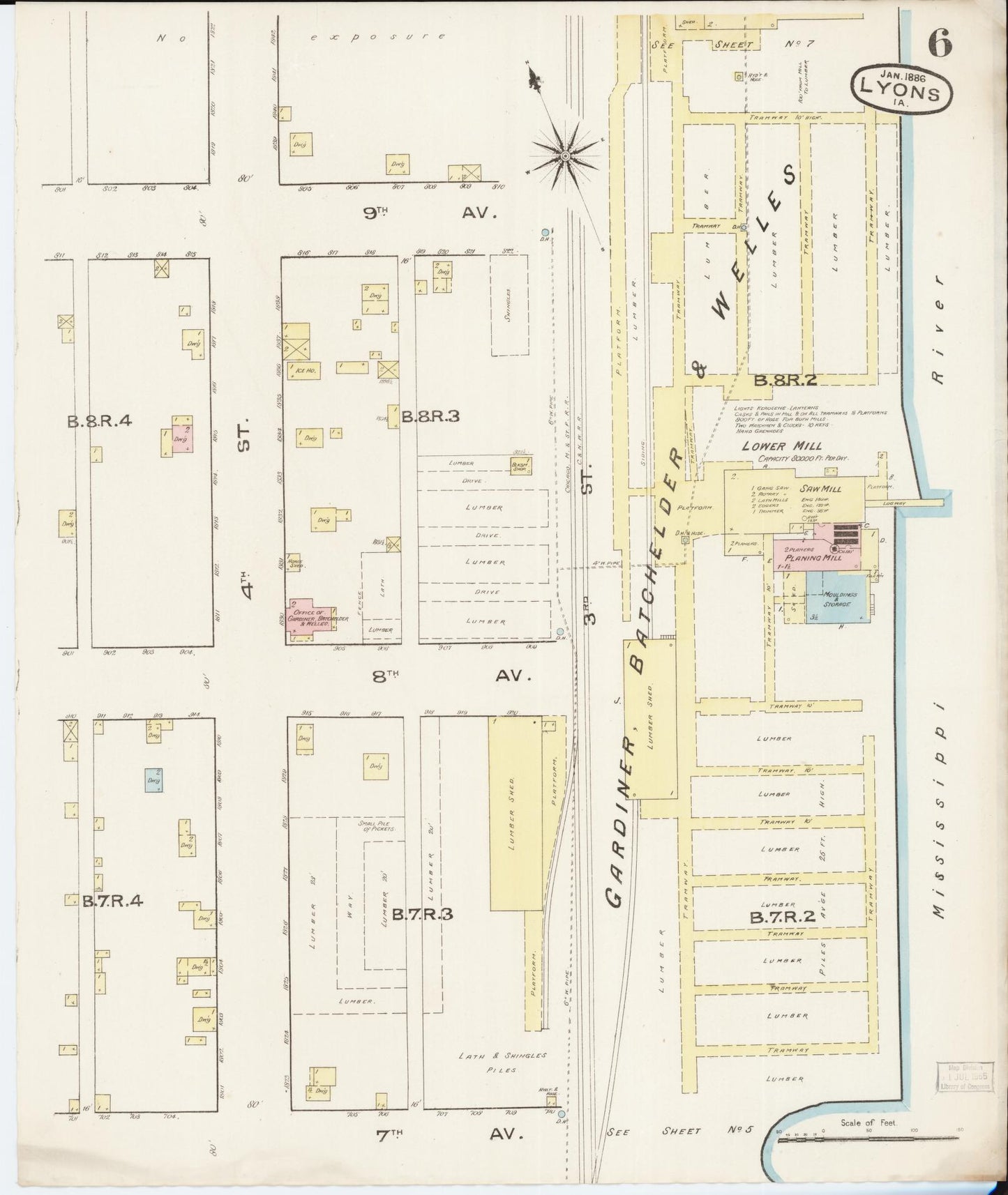 Sanborn Fire Insurance Map from Lyons, Clinton County, Iowa (1886), Sheet #0006 - Historic Sanborn Fire Insurance Map Print