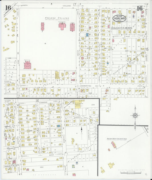Sanborn Fire Insurance Map from Ashland, Ashland County, Ohio (1930), Sheet #0016 - Historic Sanborn Fire Insurance Map Print, vintage old map wall art, antique decor, genealogy gift, Ohio Ohio map
