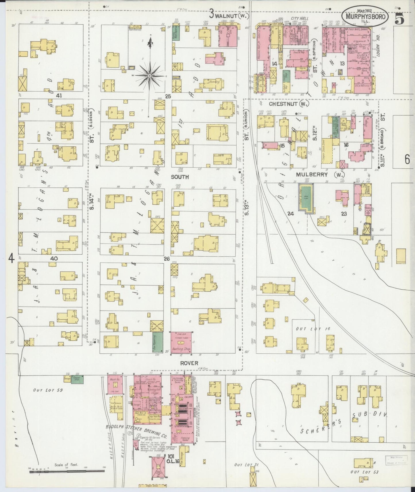 Sanborn Fire Insurance Map from Murphysboro, Jackson County, Illinois (1902), Sheet #0005 - Complete Map Set gallery image, historic Sanborn map, vintage wall art, Illinois Illinois