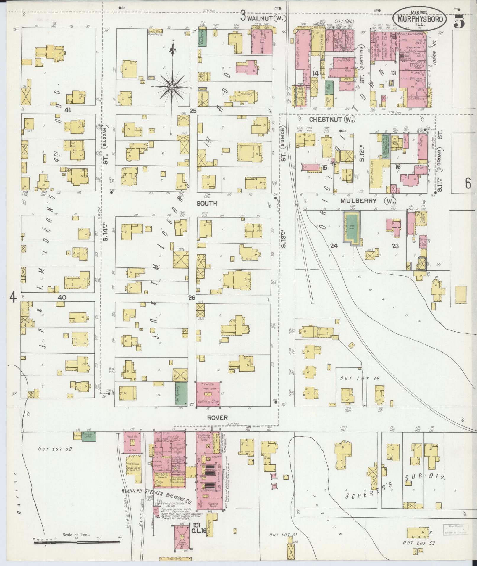 Sanborn Fire Insurance Map from Murphysboro, Jackson County, Illinois (1902), Sheet #0005 - Complete Map Set gallery image, historic Sanborn map, vintage wall art, Illinois Illinois