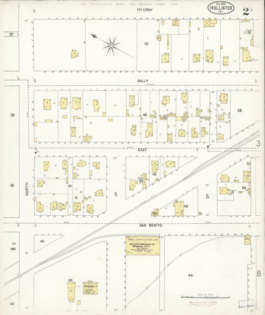 Sanborn Fire Insurance Map from Hollister, San Benito County, California (1902), Sheet #0002 - Historic Sanborn Fire Insurance Map Print, vintage old map wall art, antique decor, genealogy gift, California California map