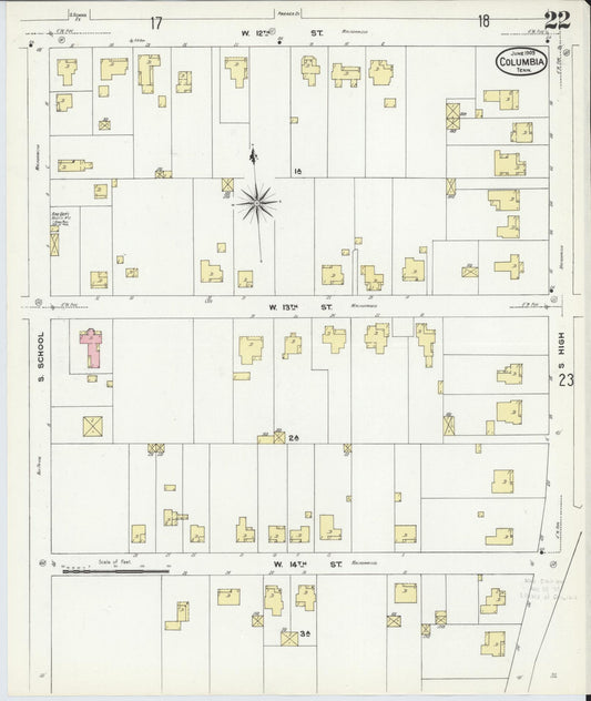 Sanborn Fire Insurance Map from Columbia, Maury County, Tennessee (1909), Sheet #0022 - Historic Sanborn Fire Insurance Map Print, vintage old map wall art, antique decor, genealogy gift, Tennessee Tennessee map