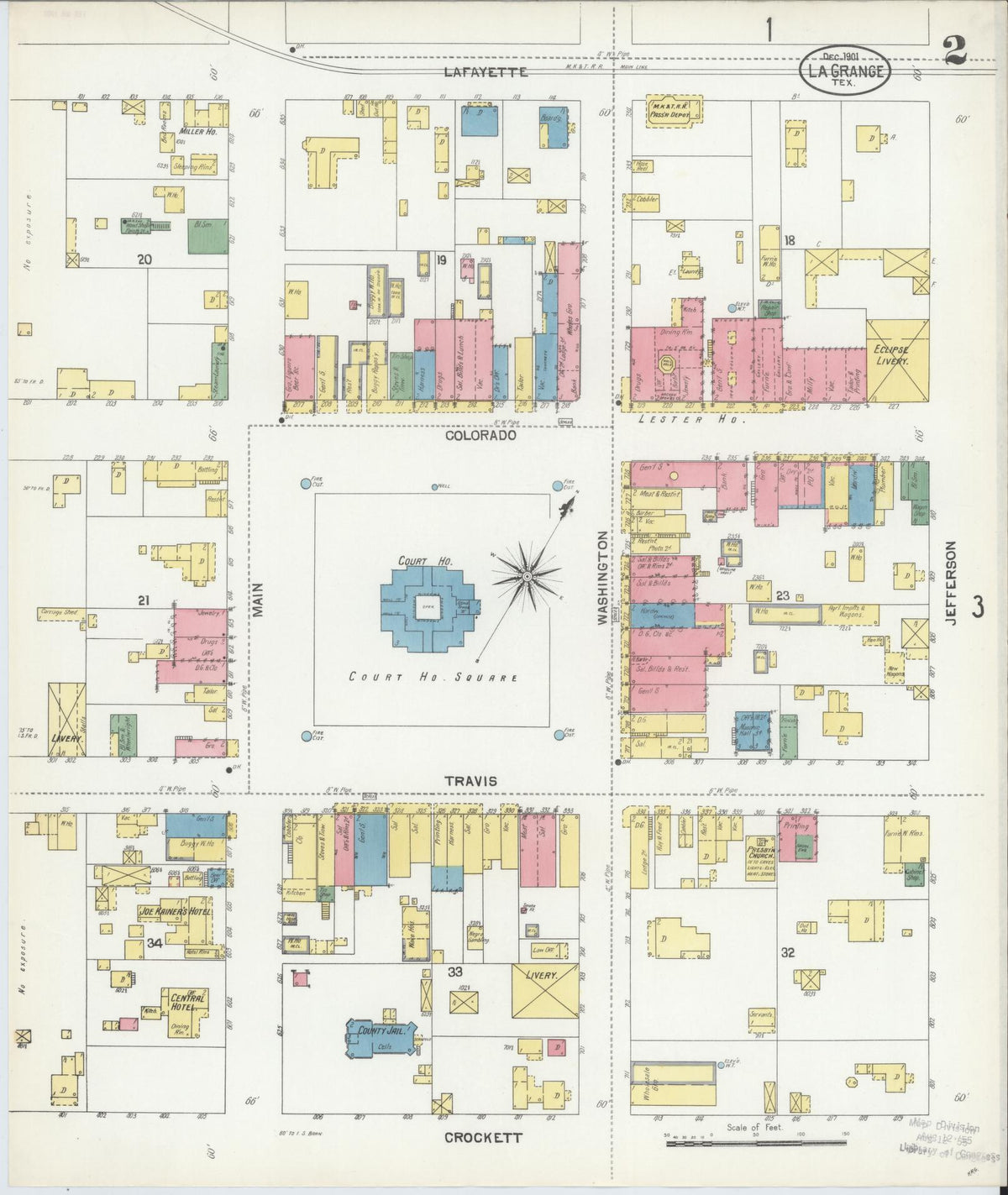 Sanborn Fire Insurance Map from La Grange, Fayette County, Texas (1901), Sheet #0002 - Complete Map Set gallery image, historic Sanborn map, vintage wall art, Texas Texas